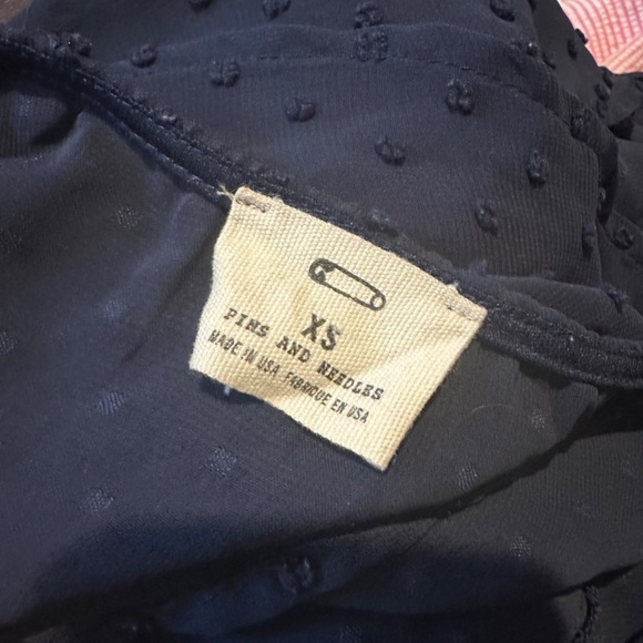 Pins & Needles Anthropologie Swiss Dot Blouse Navy Blue XS Excellent Wrap Back - Picture 3 of 3